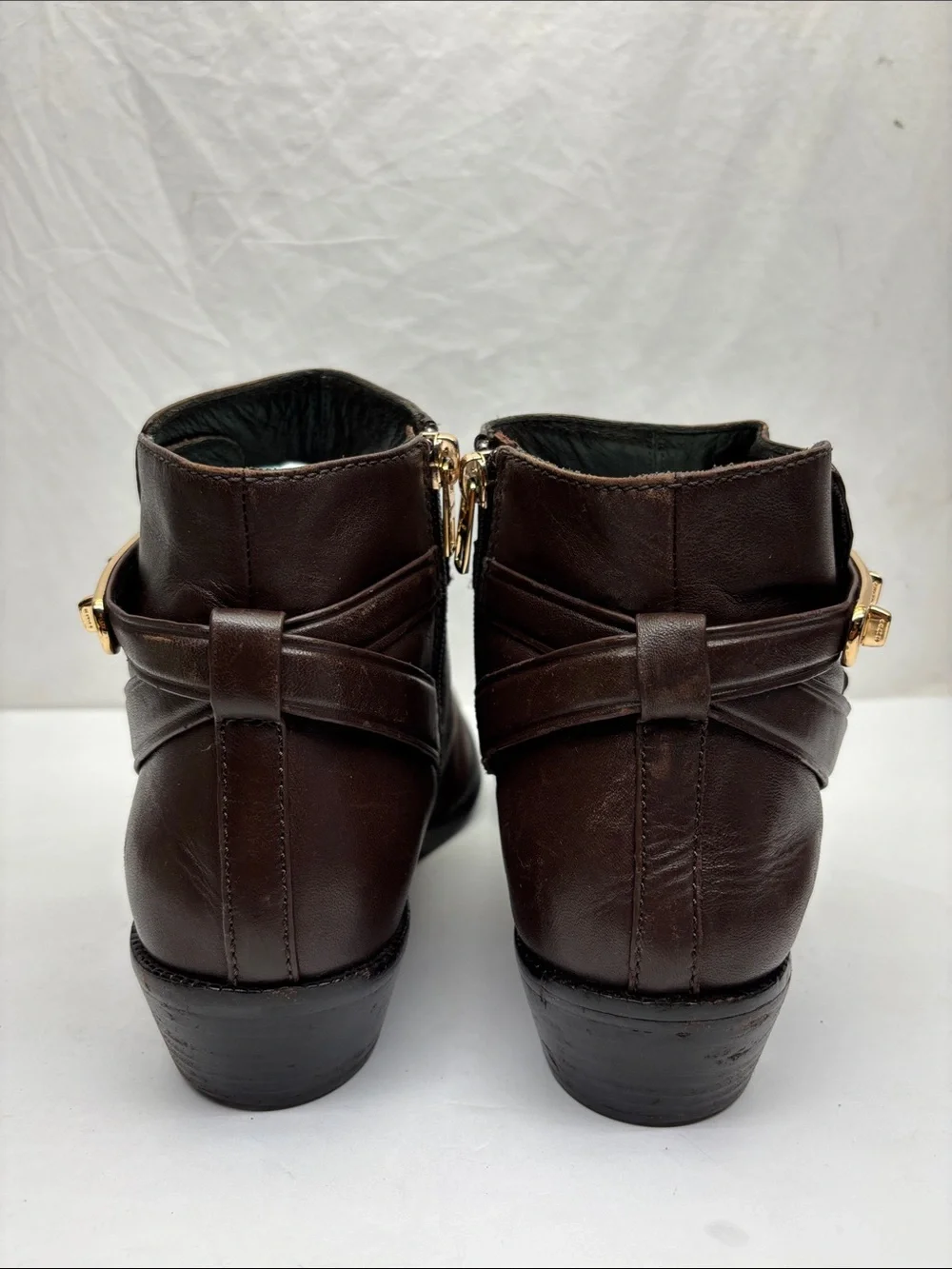 Coach Coleen Leather Ankle Boots with Gold Buckle, size 8, box 74